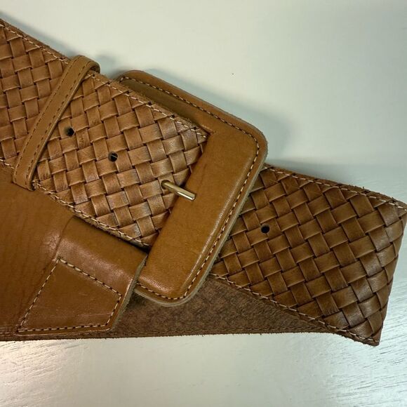 Vintage The Ritz Collection Brown Weaved Leather Asymmetrical Belt Size S/M main image 5